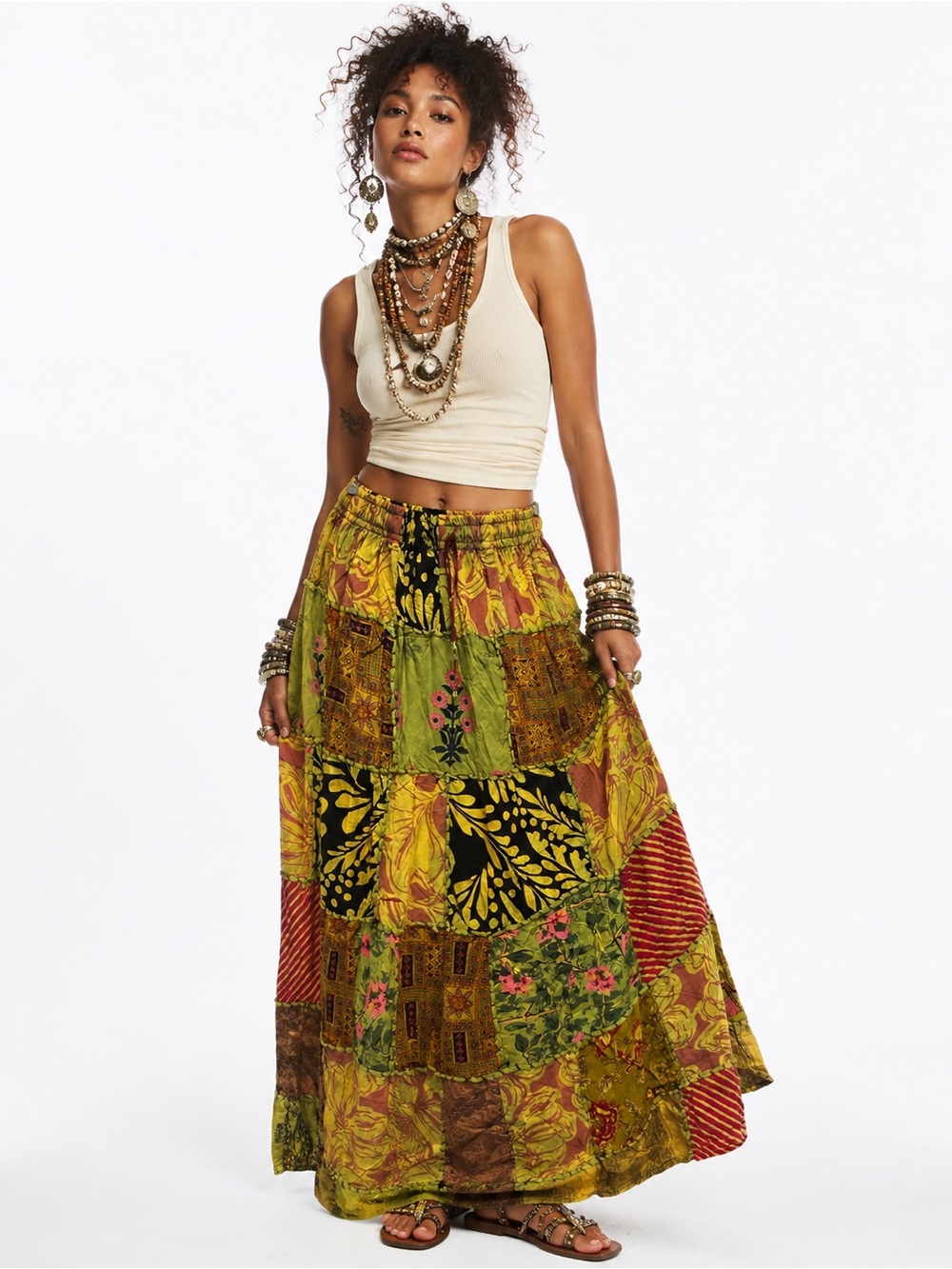 💗29. Bohemian Cotton Patchwork Maxi Skirt With Pockets